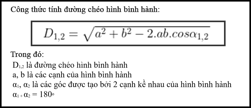 Công thức tính đường chéo hình bình hành